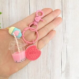 New! Charming Cartoon Cookie & Ice Cream Boba Tea Keychain